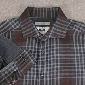 Joseph Abboud Dress Shirt Mens Large Brown Gray Button Up Long Sleeve